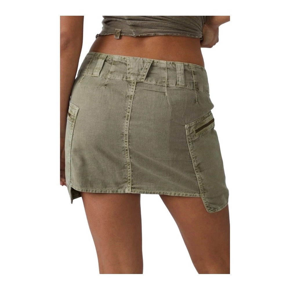 NEW Free People Nevada Utility Mini Skirt 2 Green Cargo Asymmetrical Zip Pocket - Picture 2 of 14